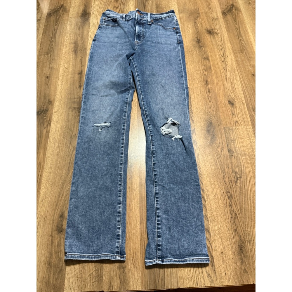 Express Jeans Women Size 4R Blue Denim Super High Rise Distressed 90s Slim